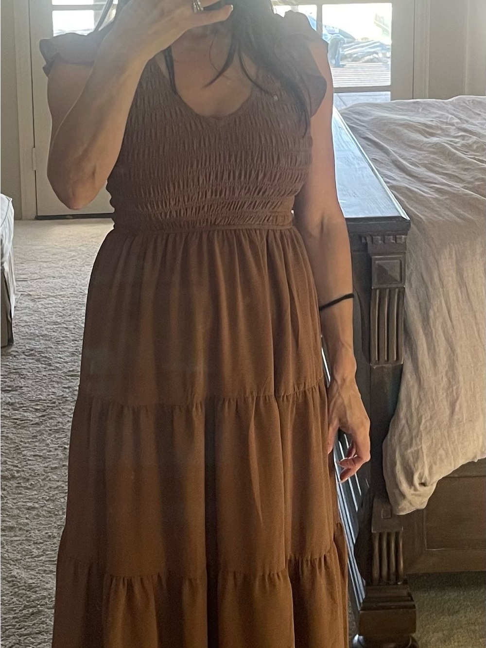 Brown Smocked Tiered Maxi Dress - Women